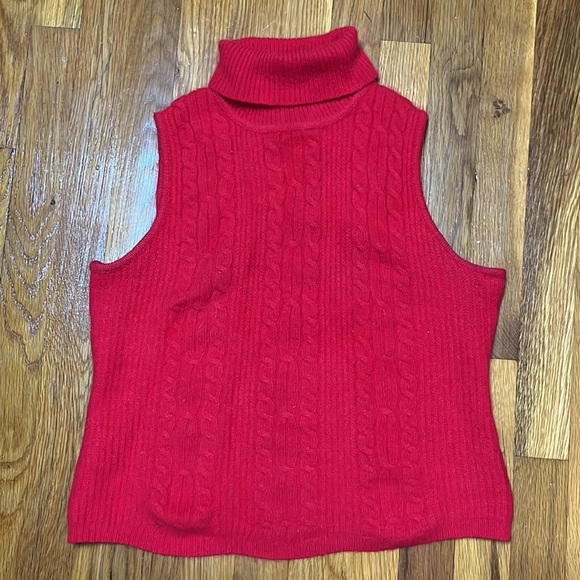 Rafaella Red Knit Sleeveless Turtleneck Angora Lambswool Sweater Size Medium - Picture 1 of 3
